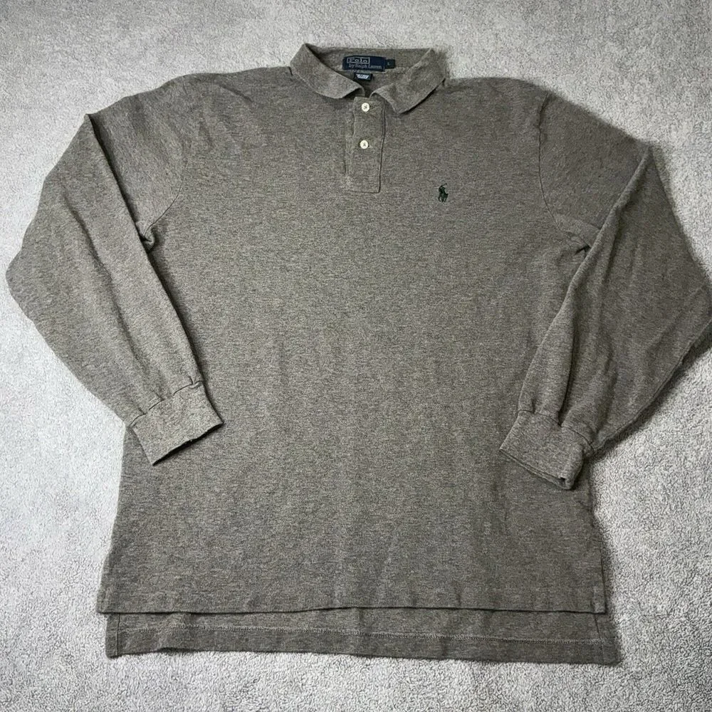 VINTAGE Polo Ralph‎ Lauren Shirt Adult Large Grey Short Sleeve Green Pony Men's